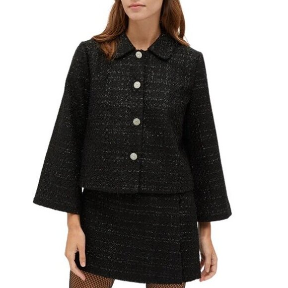 EUC Hill House Bea Tweed Flare Sleeve Jacket Black Large $250 - Picture 1 of 9